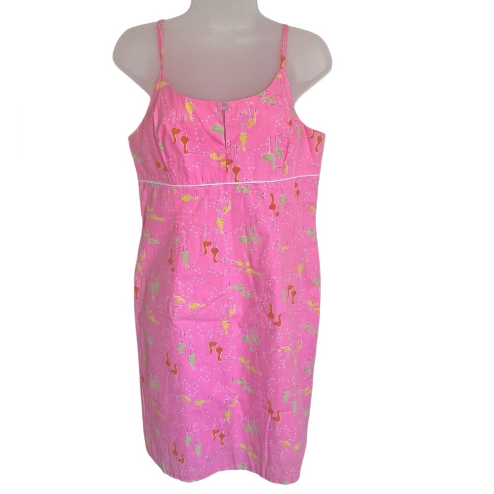 LILLY PULITZER Vintage Dress Sandpiper Beach Bird Pink Cotton Sundress Size 10